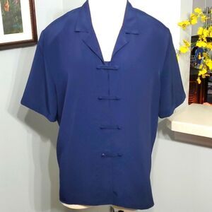 Vintage navy blue woman's blouse.  By KB Lawrence. Size 16".‎  Good used cond.